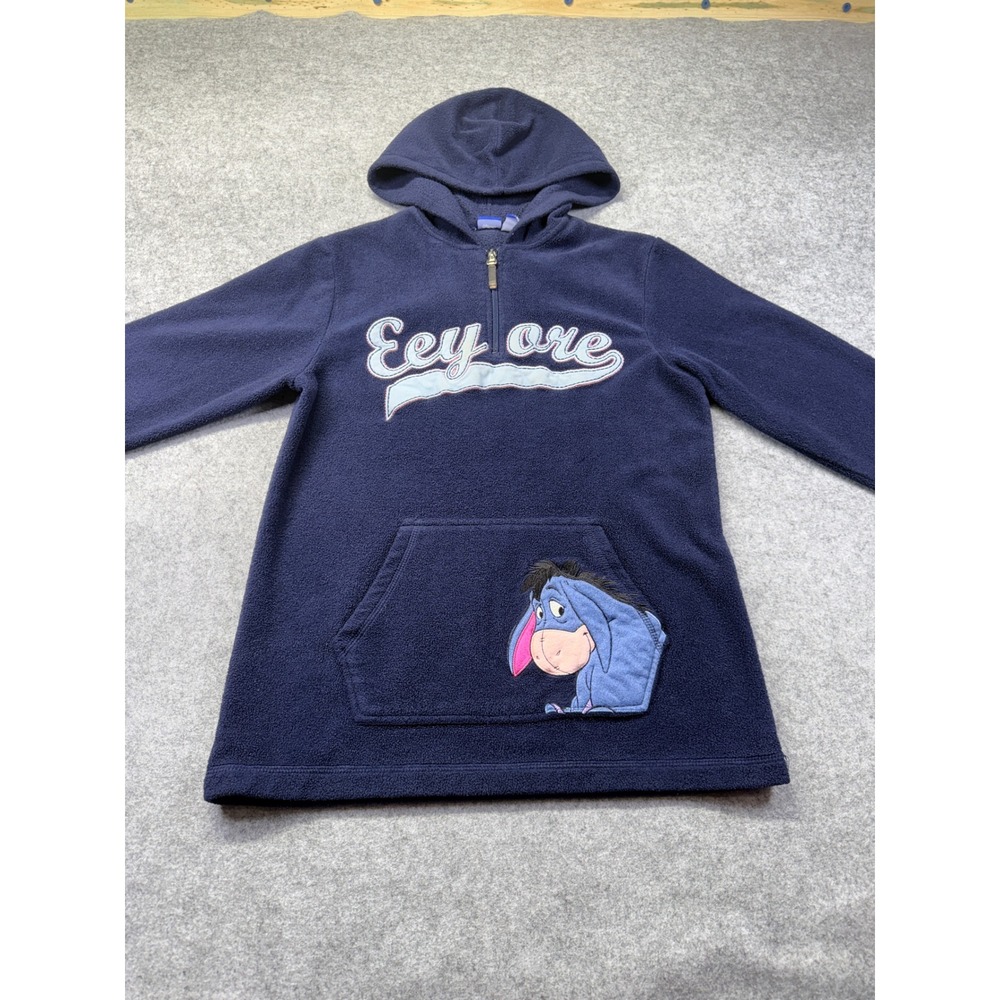 Disney Eeyore Hoodie Women Small Navy Blue Excellent Fleece Quarter Zip Pullover